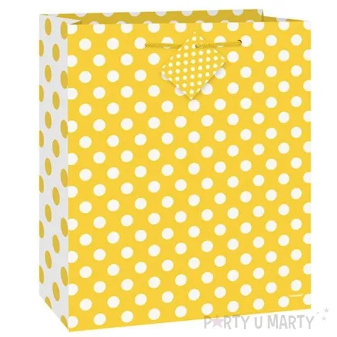 torebka prezentowa grochy zolta unique 18x23 cm