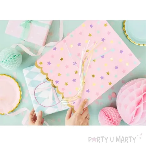 torebka prezentowa gwiazdki rozowy partydeco 32x26 cm