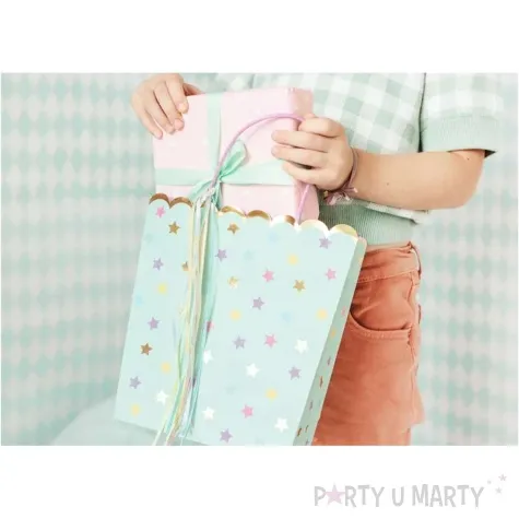 torebka prezentowa gwiazdki turkusowy partydeco 23x22 cm