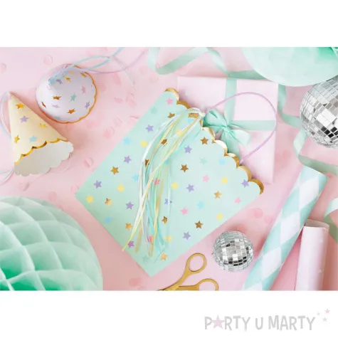 torebka prezentowa gwiazdki turkusowy partydeco 23x22 cm