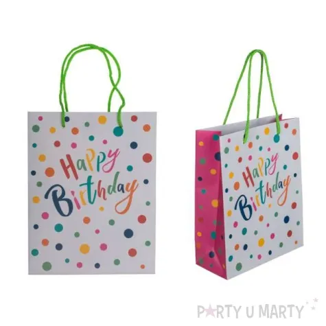 torebka prezentowa happy birthday kolorowe grochy mix ootb 18 x 8 x 23 cm