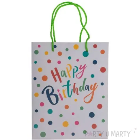 torebka prezentowa happy birthday kolorowe grochy mix ootb 18 x 8 x 23 cm