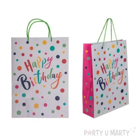 torebka prezentowa happy birthday kolorowe grochy mix ootb 25 x 8 5 x 34 5 cm
