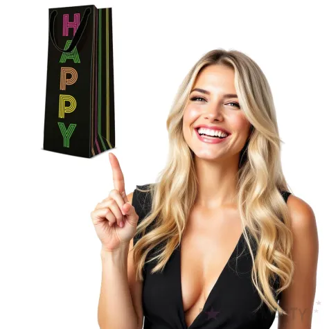 torebka prezentowa happy czarna paw 37x12 cm