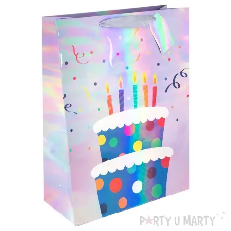 torebka prezentowa holograficzne tort urodzinowy partypal 32x26 cm