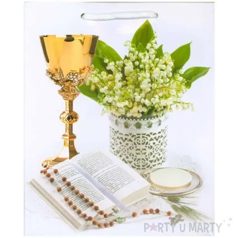 torebka prezentowa i komunia kielich i konwalie pol maki 19x23x10 5 cm