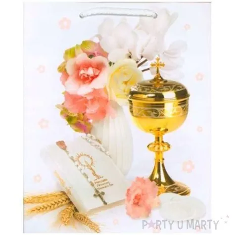 torebka prezentowa i komunia kielich ksiazeczka kwiaty pol maki 19x23x10 5 cm