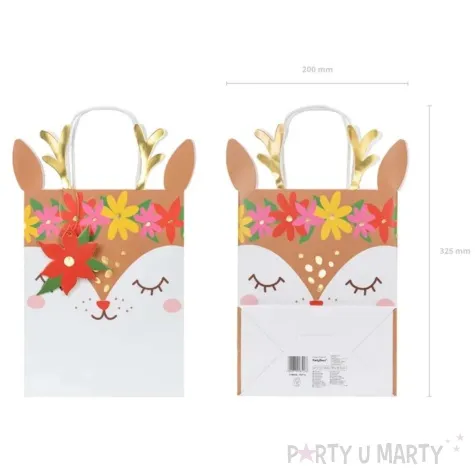 torebka prezentowa jelonek renifer brazowy partydeco 30x20 5 cm