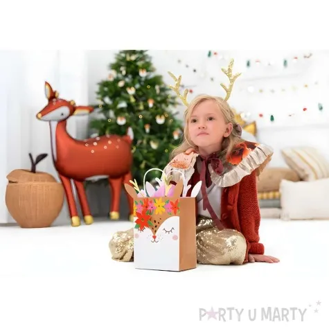 torebka prezentowa jelonek renifer brazowy partydeco 30x20 5 cm