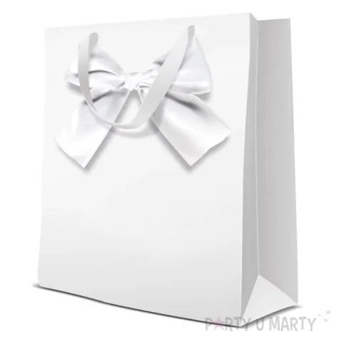 torebka prezentowa kokarda 3d premium biala paw 26 5x33 5 cm
