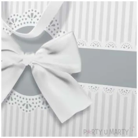 torebka prezentowa kokarda ze srebrem paw 33x26 cm