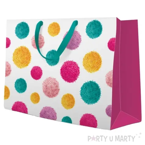 torebka prezentowa kolorowe pompony paw 33 5 x 26 5 x 13 cm