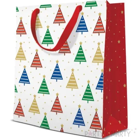 torebka prezentowa kolorowe swieta choinki paw 20 x 25 x 10 cm