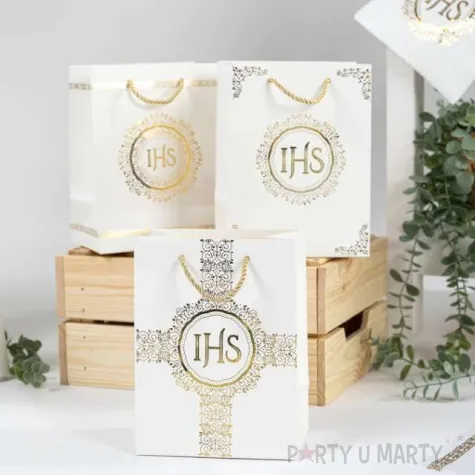 torebka prezentowa komunia swieta ihs krzyz partypal 15x20 cm