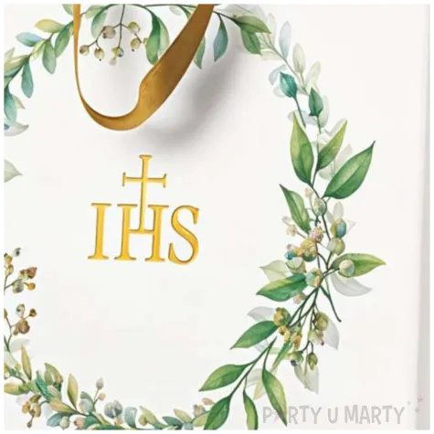 torebka prezentowa komunia swieta ihs z wiankiem paw 33x26x13 cm