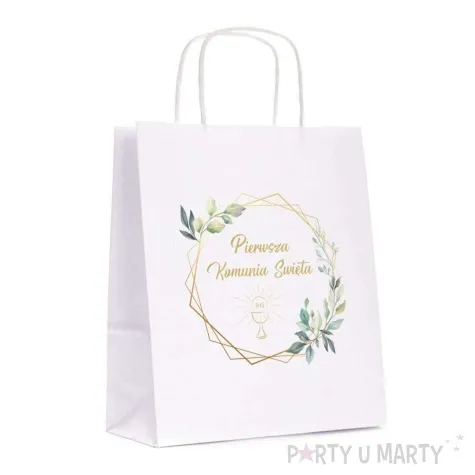 torebka prezentowa komunia swieta mietowa geometria 18x22 cm
