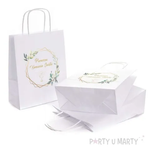 torebka prezentowa komunia swieta mietowa geometria 18x22 cm