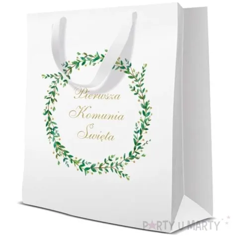 torebka prezentowa komunia swieta wianek paw 27x34 cm