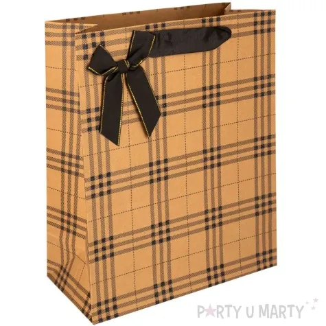 torebka prezentowa kratka duza brazowy partypal 42 x 32 cm