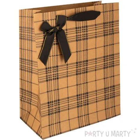 torebka prezentowa kratka duza gesta brazowy partypal 42 x 32 cm