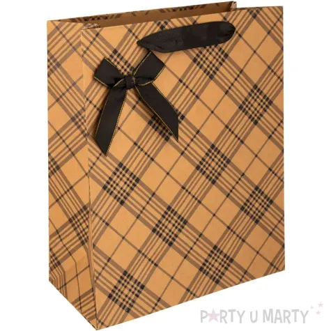 torebka prezentowa kratka duza gesta ukosna brazowy partypal 42 x 32 cm