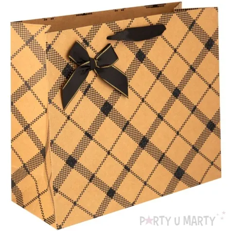 torebka prezentowa kratka mala szeroka ukosna brazowy partypal 19 x 13 5 cm