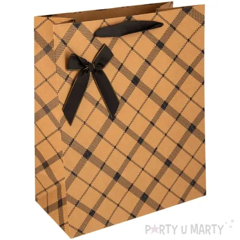 torebka prezentowa kratka mala ukosna brazowy partypal 23 x 17 5 cm