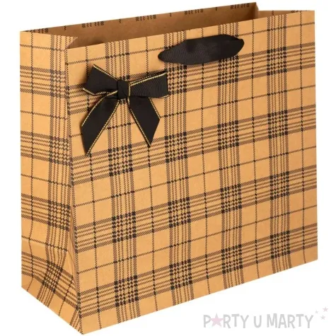 torebka prezentowa kratka srednia gesta brazowy partypal 30 x 27 cm