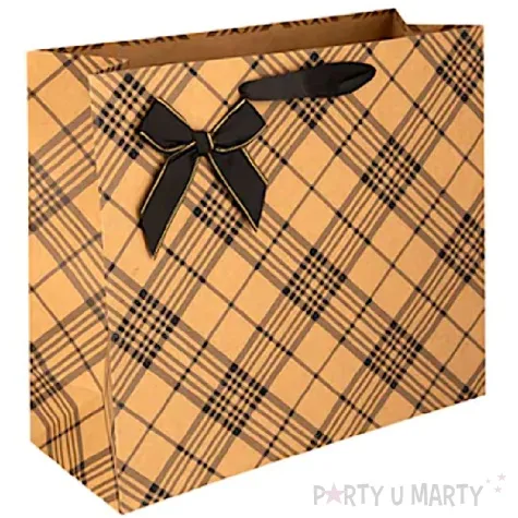 torebka prezentowa kratka srednia gesta ukosna brazowy partypal 30 x 27 cm