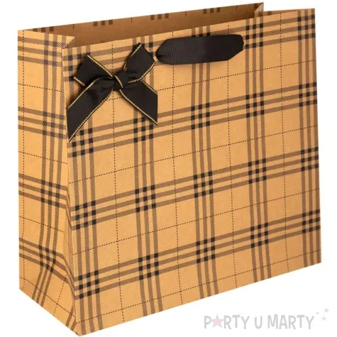 torebka prezentowa kratka szeroka duza brazowy partypal 36 x 26 cm