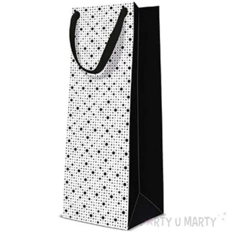 torebka prezentowa kropki bialo czarna paw 12x37 cm