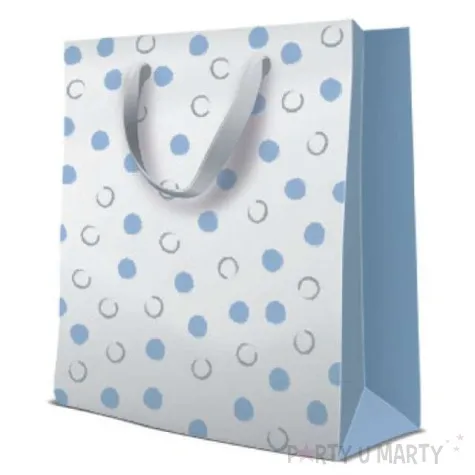 torebka prezentowa kropki premium niebieska paw 26 5x33 5 cm