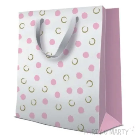 torebka prezentowa kropki premium rozowa paw 26 5x33 5 cm