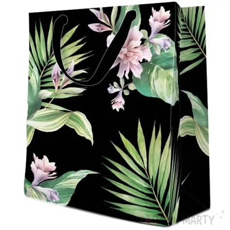 torebka prezentowa kwiaty czarna paw 20x25x10 cm