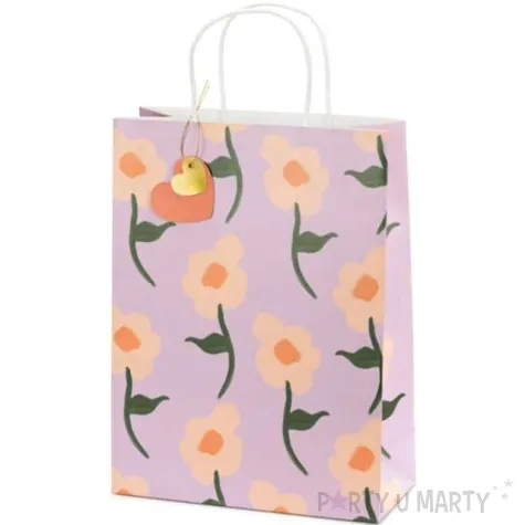 torebka prezentowa kwiaty rozowa partydeco 10x24x32 cm