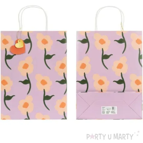 torebka prezentowa kwiaty rozowa partydeco 10x24x32 cm