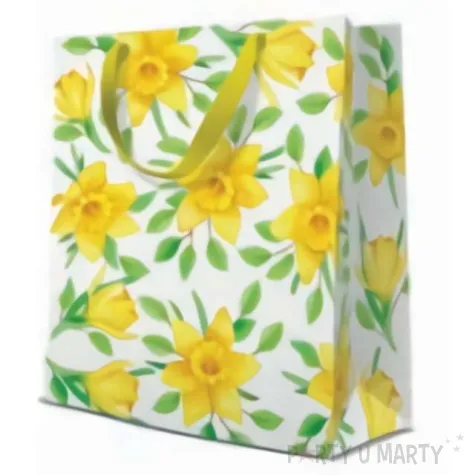 torebka prezentowa kwiaty zonkile zolta paw 20x25x10 cm