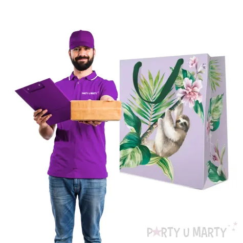 torebka prezentowa leniwiec fioletowa paw 20x25x10 cm