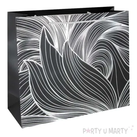 torebka prezentowa liscie metalizowane czarny partypal 26x32 cm
