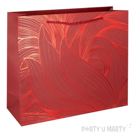torebka prezentowa liscie metalizowane czerwony partypal 32x45 cm