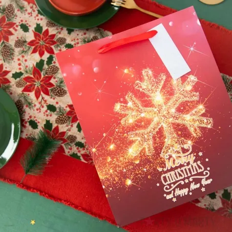 torebka prezentowa merry christmas and happy new year zlota sniezynka partypal 32x26 cm