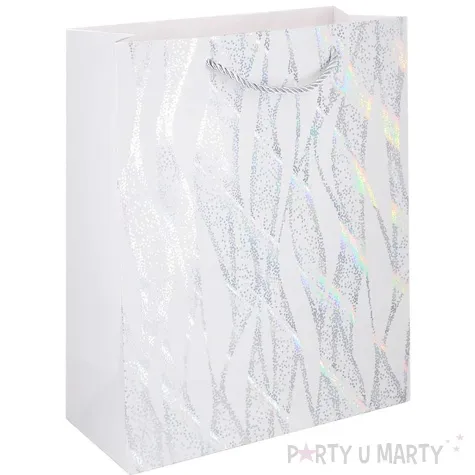 torebka prezentowa opalizujace fale bialy partypal 44x31 cm