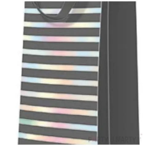 torebka prezentowa paski holo grafitowe paw 12x37 cm