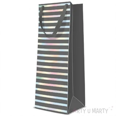 torebka prezentowa paski holo grafitowe paw 12x37 cm