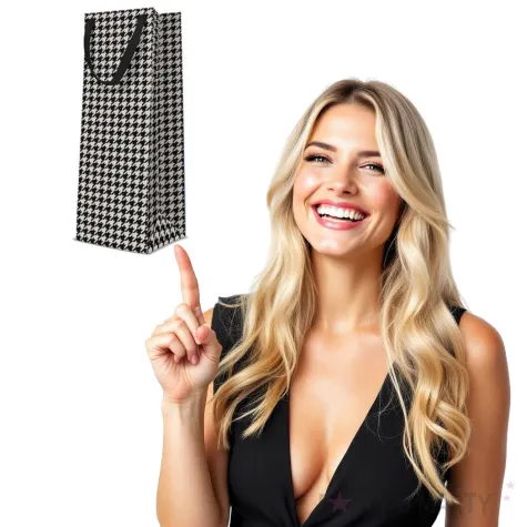 torebka prezentowa pepitka bialo czarna paw 37x12 cm