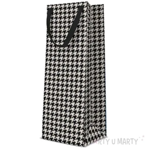 torebka prezentowa pepitka bialo czarna paw 37x12 cm
