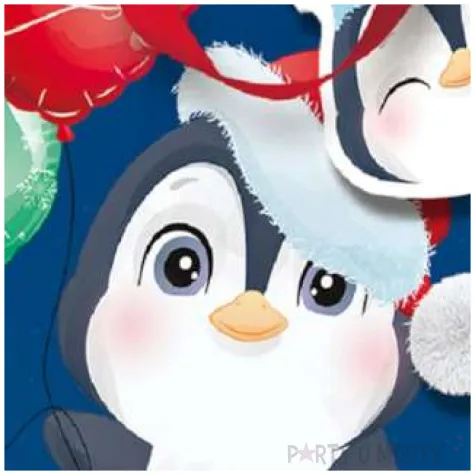 torebka prezentowa pingwinek merry christmas niebieska partypal 18x23x10