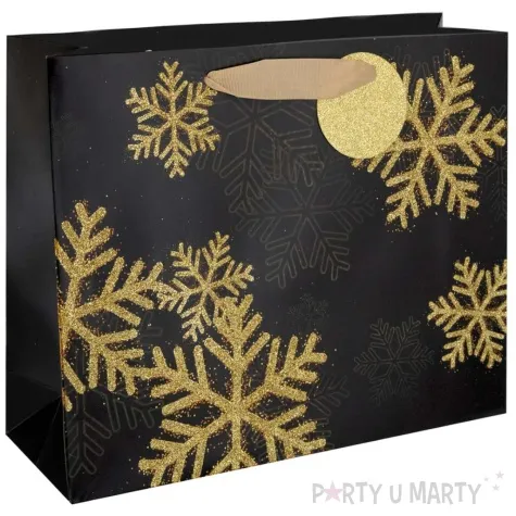 torebka prezentowa sniezynki czarny partypal 33 x 36 5 cm