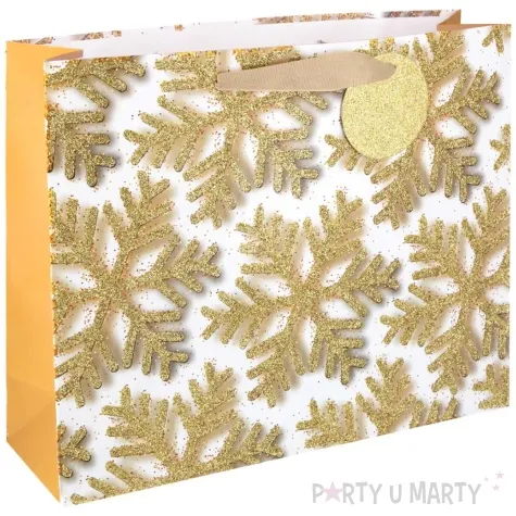 torebka prezentowa sniezynki zloty partypal 23 x 18 cm