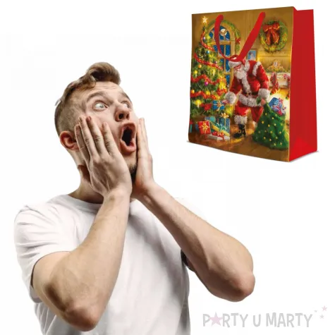 torebka prezentowa sw mikolaj boze narodzenie kolorowa paw 33 5x26 5x13 cm